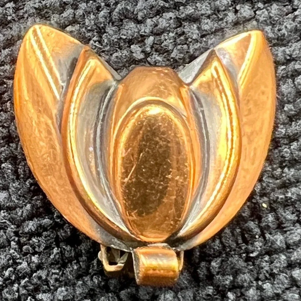 Vintage Renoir Copper Clip Earrings Leaves READ‎